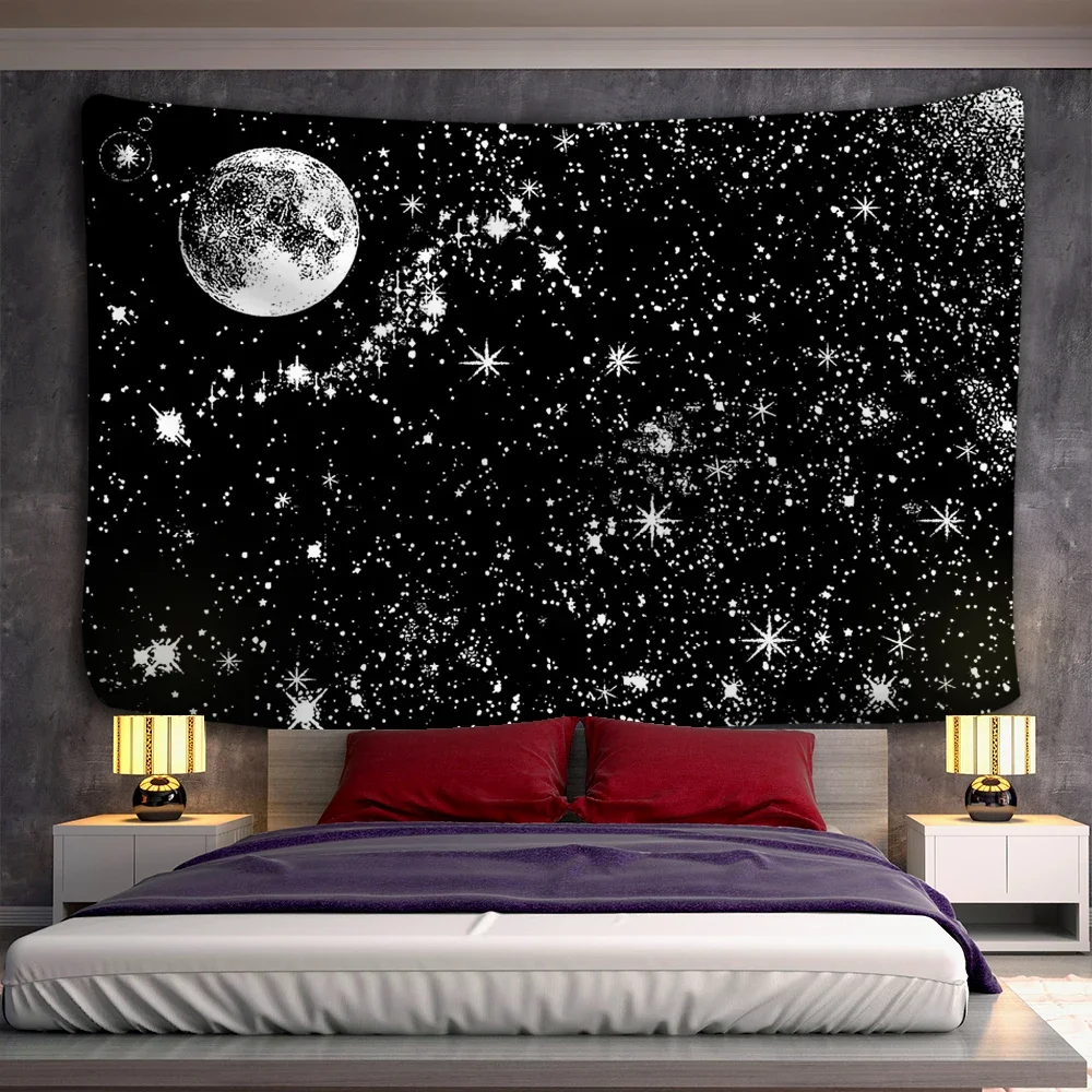

Black and white moon Mandala tapestry Bohemian decoration wall hanging bedroom psychedelic scene starlight art home decoration