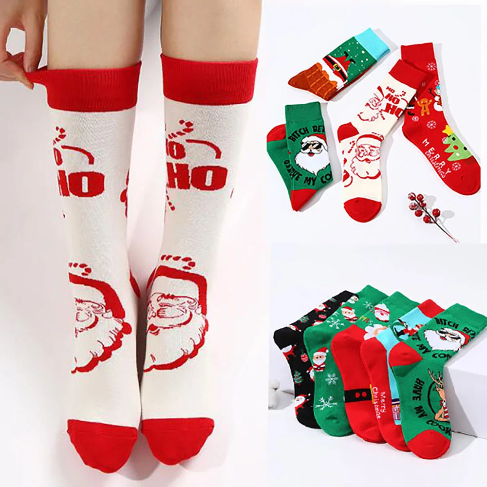 

Christmas Stockings Ankle Socks Mid Tube Socks Hosiery Cotton Socks Fashion Snowflake Santa Claus Breathable Gifts Women 1pair
