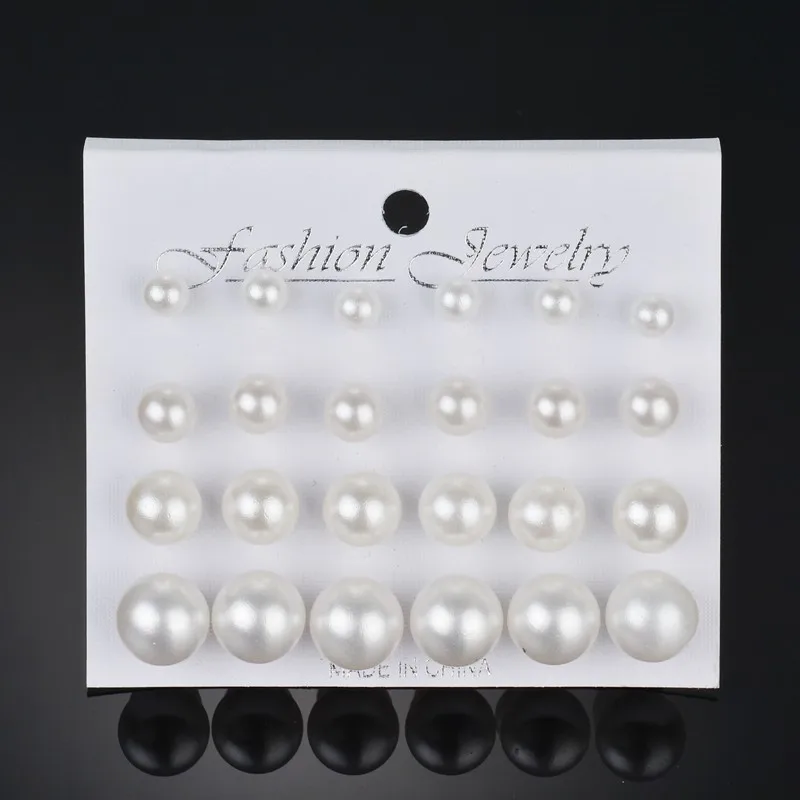 Female Pearl Earrings Set Bohemian Geometric Stud Earrings For Women Fashion Jewelry Gifts 12 pairs/set