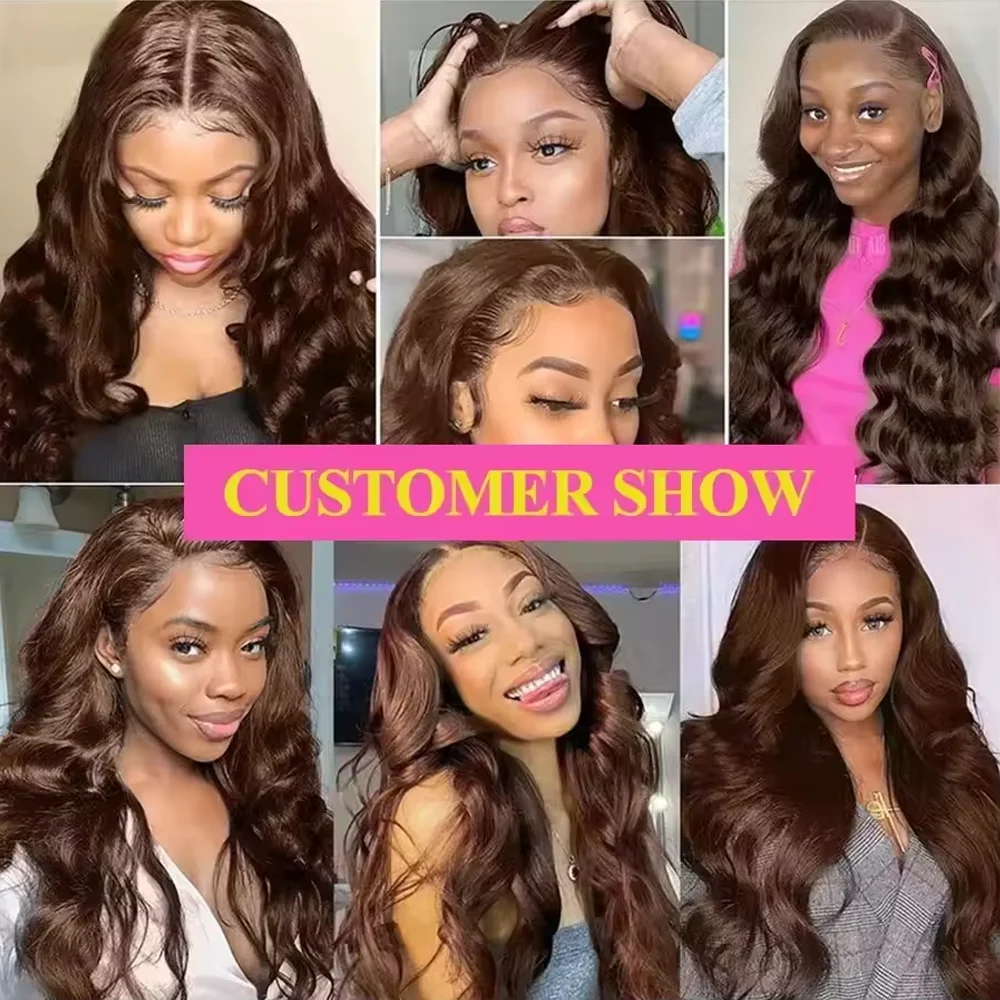 Body Wave Chocolate Brown 13x4 Lace Front Wigs Human Hair Pre Plucked Brazilian Brown Virgin Hair HD Frontal Wig For Black Women 5
