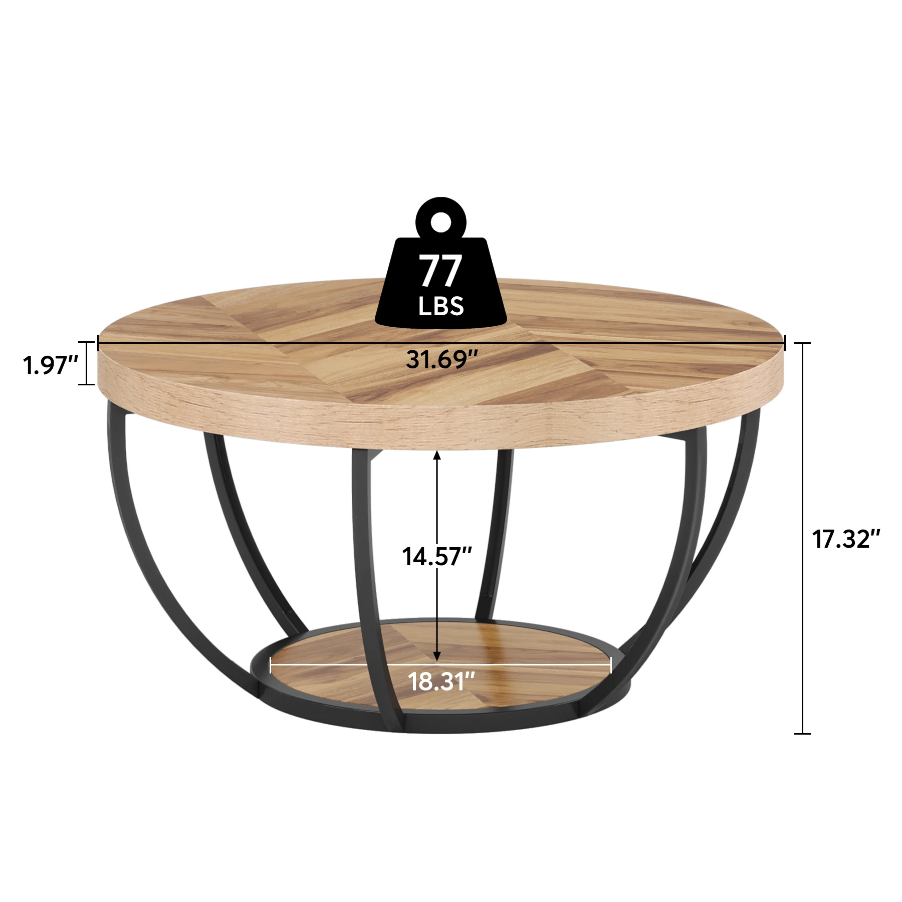 2 Tier Round Coffee Table with Storage Shelves