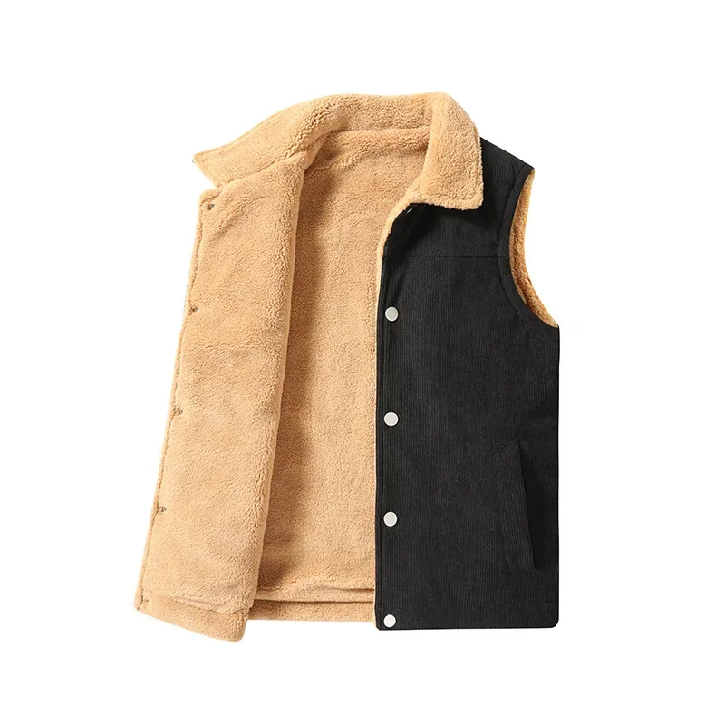 Plus Size Fleece-Lined Warm Shoulder Vest For Men Casual Cross-Border Outdoor Sheep Velvet Sleeveless Home Jacket mens vest