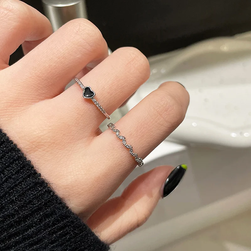 Fashion 925 Sterling Silver Black Color Love Heart Rings for