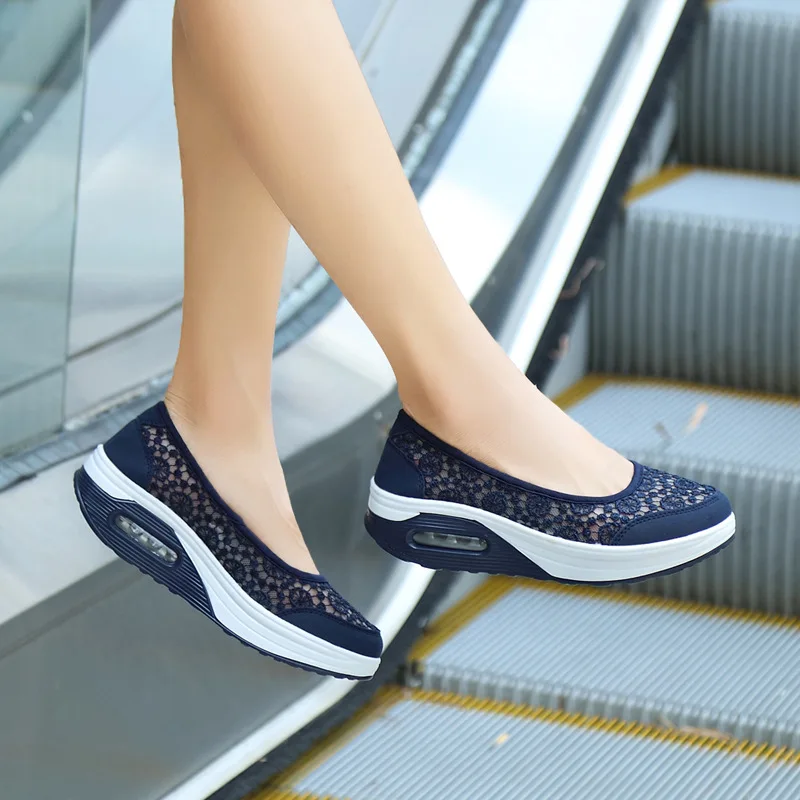 

New Summer Autumn Women Platform Flats Shoes Loafers Casual Sneakers Hollow lace Comfort Plain Slip-on Lady Boat Shoes Large siz