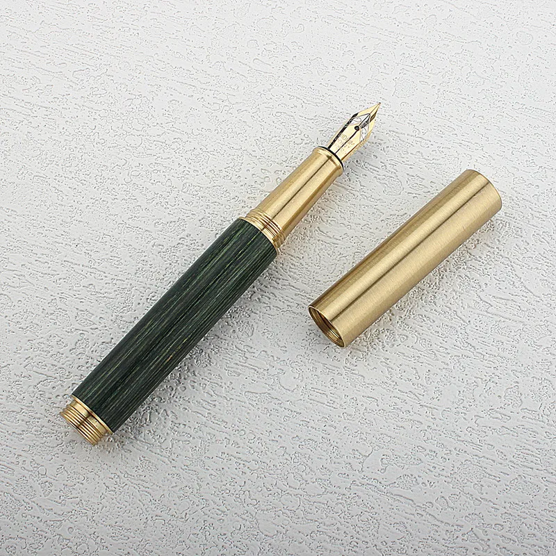 목제 미니 만년필, 짧은 녹색 백단향 펜, 서예 0.5MM 펜촉, 쓰기 잉크 펜, ..