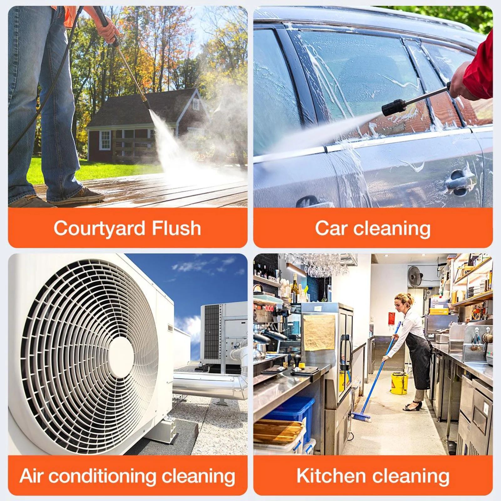 21V Cordless High Pressure Washer Machine 60Bar 300W with Rechargeable Battery 5in1 Nozzles for Car Fence Floor Cleaning 5