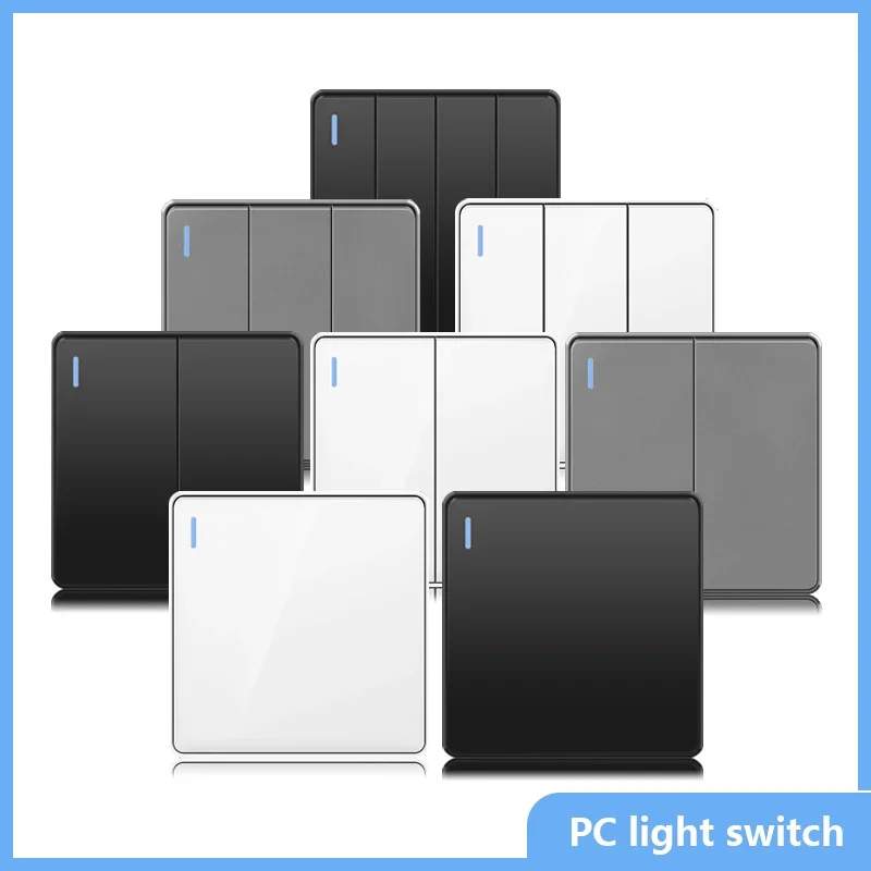 สวิตช์เปิดปิดแผง16A พีซีสวิทช์ไฟติดผนังมาตรฐาน EU Ru UK สีดำสวิตช์ปุ่มกด1/2/3/4แก๊งค์1/2Way 86ชนิด 1