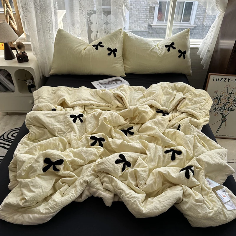 Summer Quilt Skin Friendly Water Washed Cotton Bow Towel Embroidered Luxury Emulation Silk Quilted