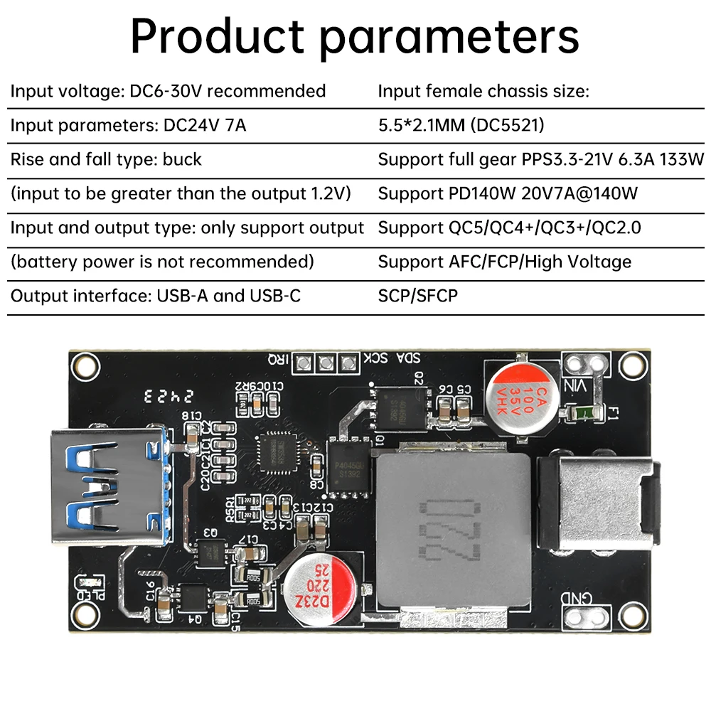DC 6-30V 140W Multi Protocol Desktop Intelligentes Schnelllademodul High-Power für QC4.0+/5.0 PD PPS FCP SCP SFCP AFC – Detail 12