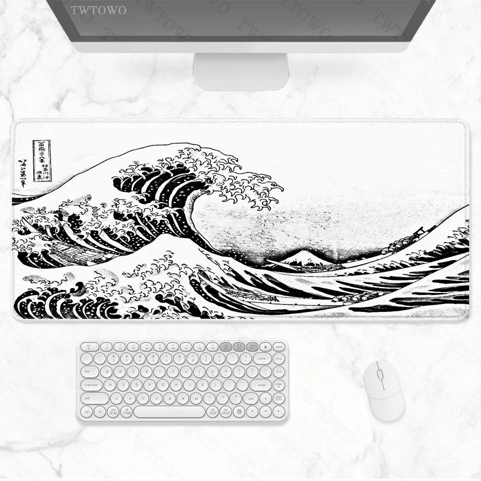 Japão Arte Grandes Ondas Mouse Pad Gaming xl Personalizado hd Novo Mousepad Xxl Playmat Non-slip Computador de Escritório Almofada de Ratos Preto & Branco