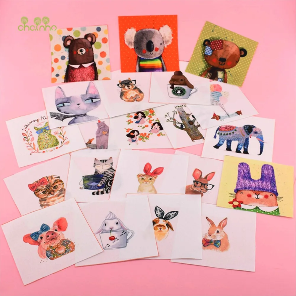 Chainho,Hand Dyed Cotton Fabric,Cut Cartoon Series,DIY Sewing Purse,Bag,Book Cover,Home Decoration Material,12x12cm,1 Piece