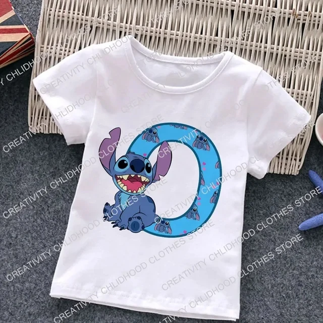 thumbnail image 1 of Camiseta de algodón para niños con letras ABCD y puntada blanca, camiseta con combinación de nombres para bebé, camiseta de dibujos animados Kawaii para niño y niña, top informal estilo Harajuku, 1 of 5