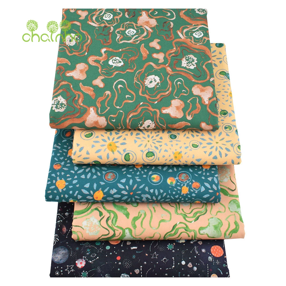 Chainho,Digital Printed Plain Weave Poplin Cotton Fabric,DIY Quilting Sewing Patchwork Cloth,Abstract Pattern,3 Sizes,15PC122