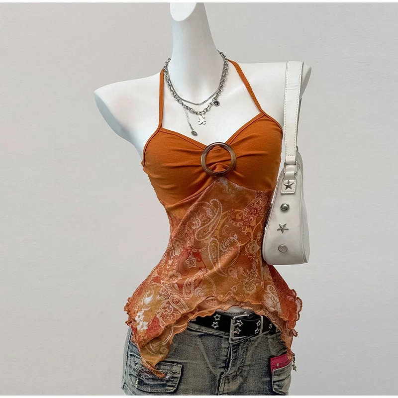 Pink Spicy Girl Sleeveless Mesh Splice Slim Fit Top - Elegant Commute Style