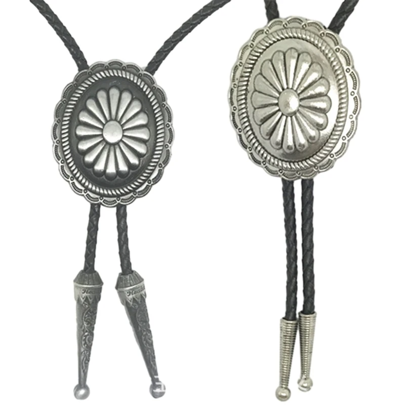 

Western Cowboy Bolo Necktie with Carved Floral Buckle Decor Vintage Tie for Men Dropshipping
