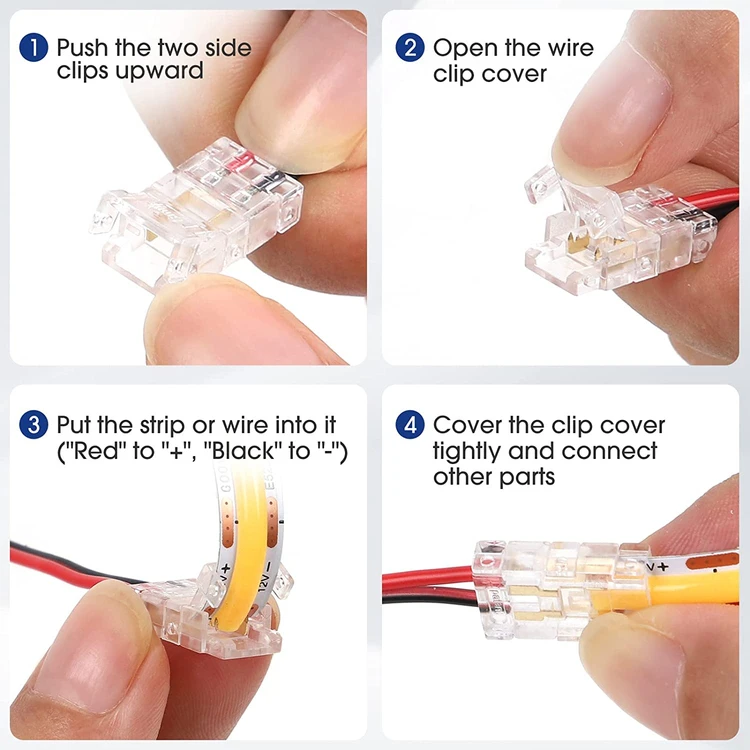 COB 미니 Led 라이트 스트립 와이어 커넥터 2 3 4 핀 연결 솔더리스 FCOB RGB CCT 5 8 10mm LED 스트립-스트립 와이어 커넥터