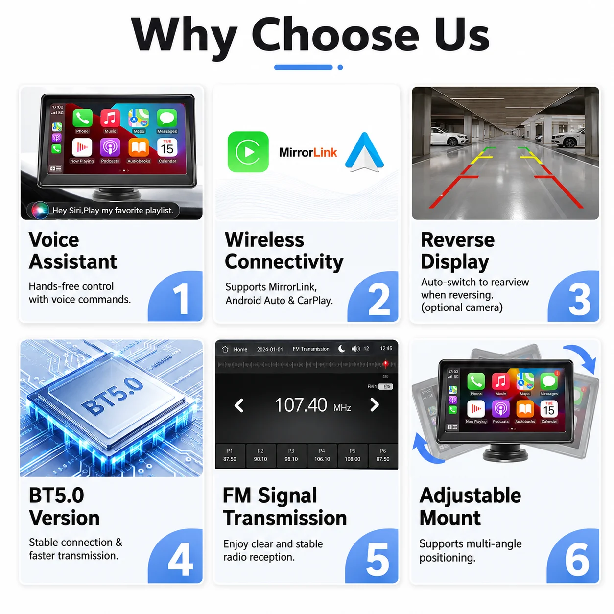 ZRGAE Monitor Carplay de 7 Pulgadas, Pantalla Inalámbrica Android Auto Carplay, Accesorios Multimedia para Automóvil, Radio Portátil para Reproductor Apple 2