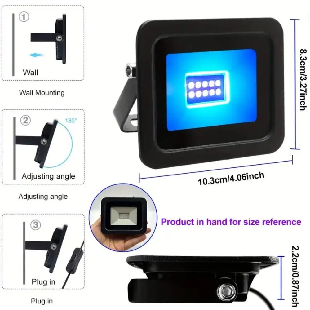 항균 5V USB UV LED 투광등 고출력 10W UVA 투광등 방수 휴대용 UV 형광등 분위기 조명