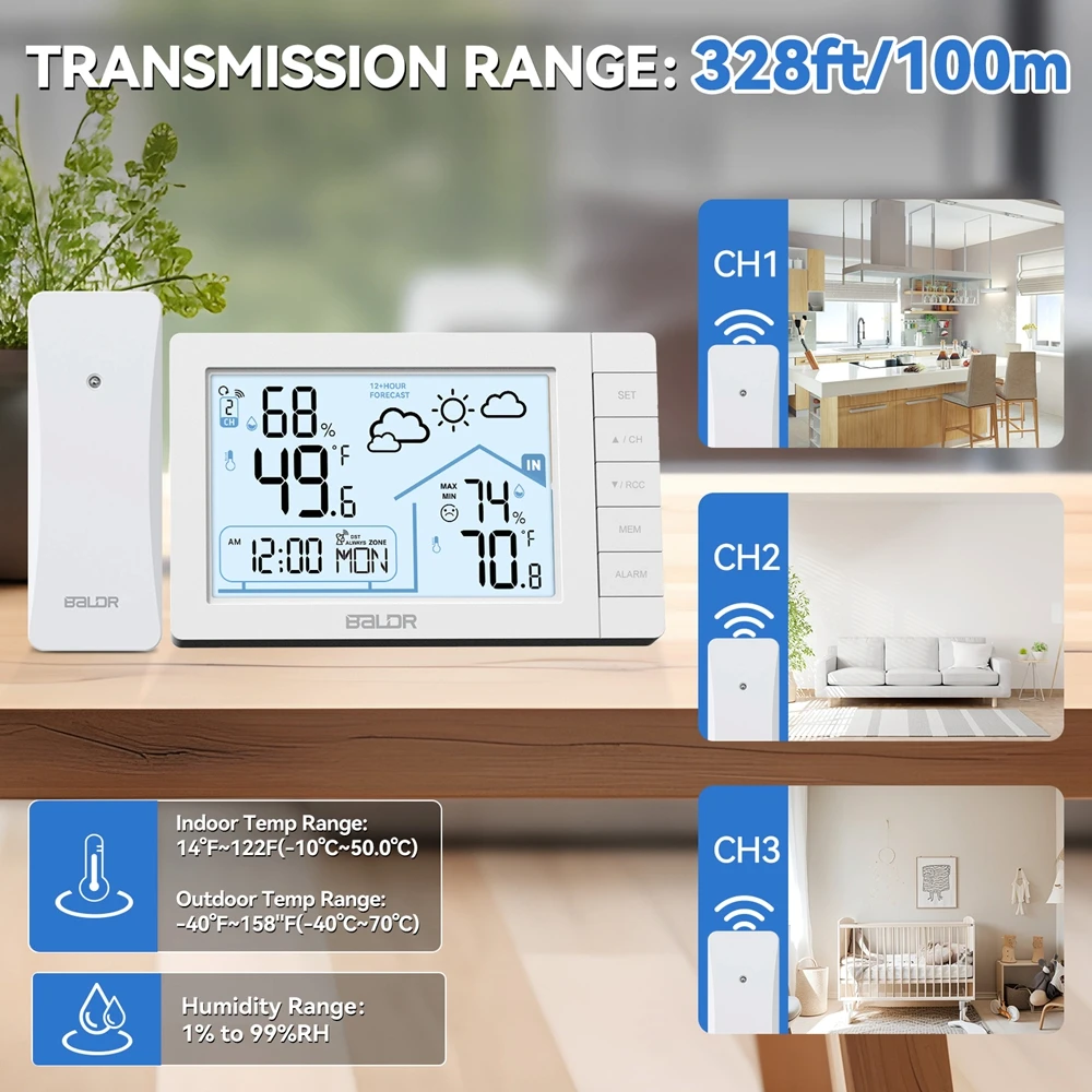 Wireless Weather Station with Atomic Alarm Clock, Hygrometer, Thermometer, Frost Alert, and Digital Forecasting Sensor