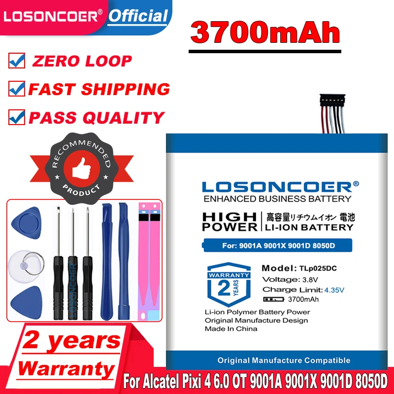 LOSONCOER 3700mAh TLp025DC TLp025D2 Battery For Alcatel Pixi 4 6.0 OT 9001A 9001X 9001D 8050D OT-8050 Mobile Phone | Мобильные