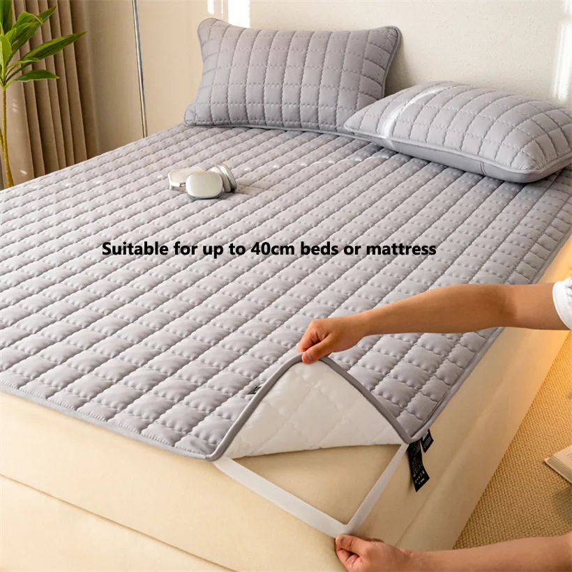 Waterproof Bedding Quilted Mattress Protector Noiseless Breathable Mattress Topper Pad Tatami Anti-Slip Bedspread Bed Cover