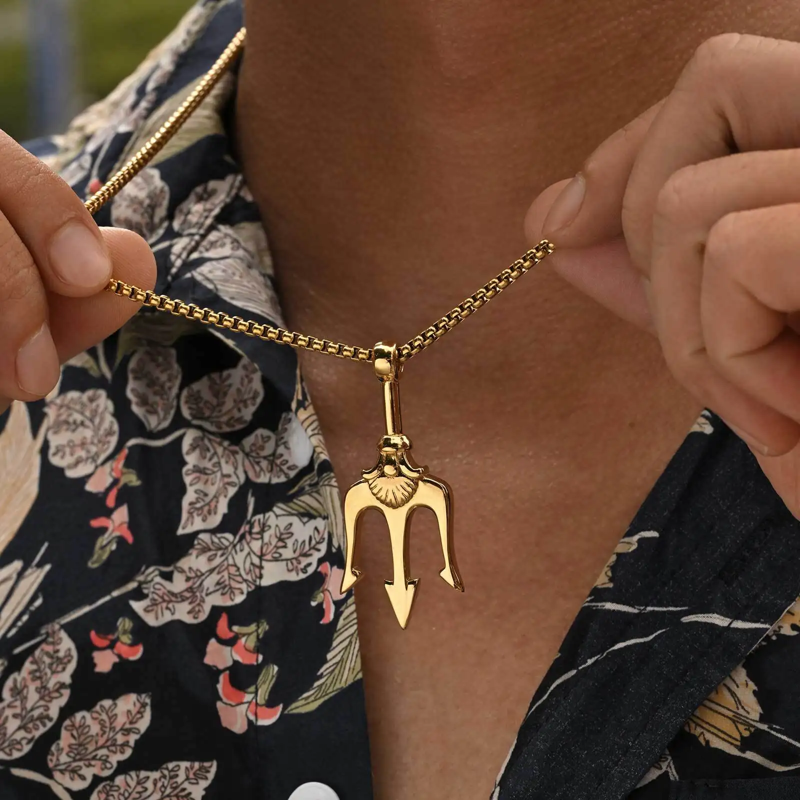 Original Design Men's Trident Necklace,Stylish Stainless Steel Pendant Necklace,Punk Jewelry Gift for Husband Dad Son BBF