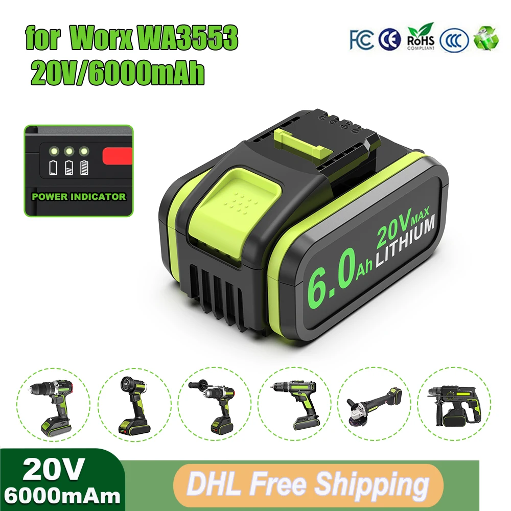 20V60AhBatteryforWorxWA3553ReplacementBatteryCordlessPower