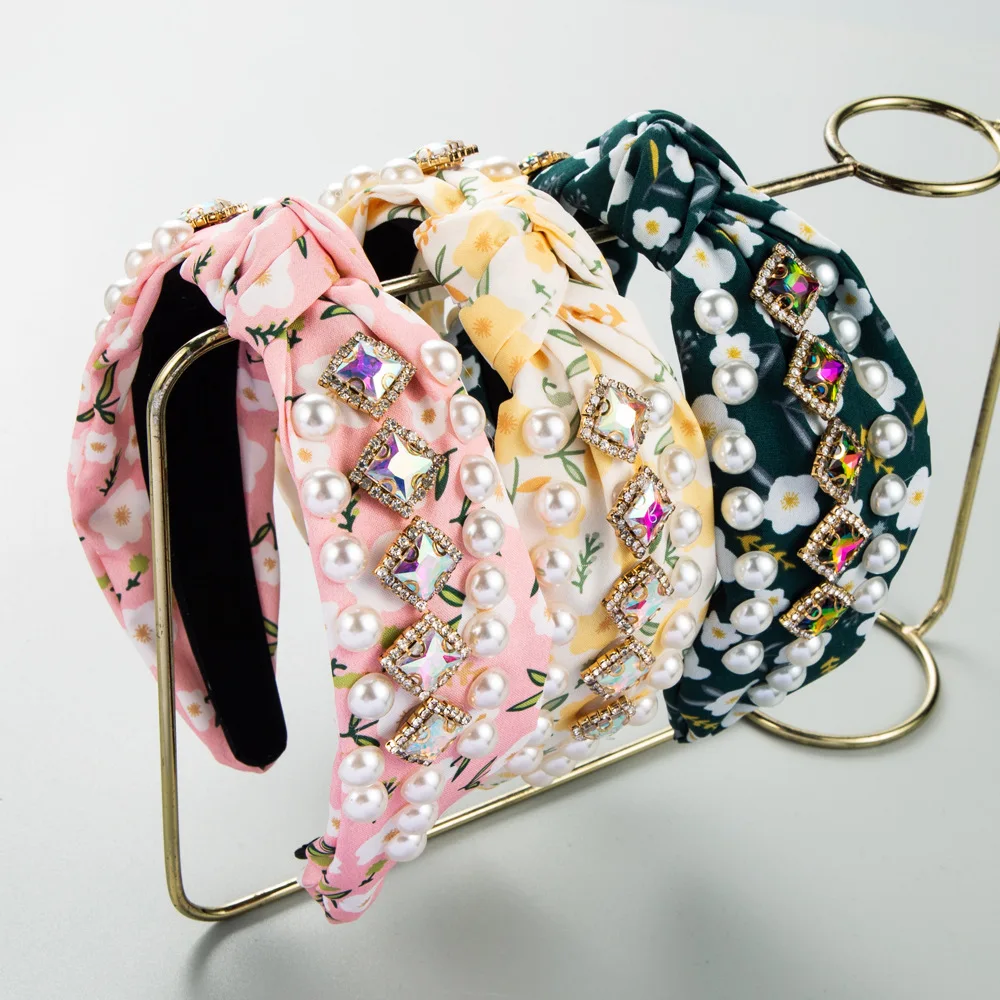 Fashion High-quality Color Fabric Headband Female Personality Creative Diamond-encrusted Pearl Knotted Headband Hair Accessories fashion style pearl sheepskin knotted waist chain leather beaded dress decorative belt fine belt knot waist seal