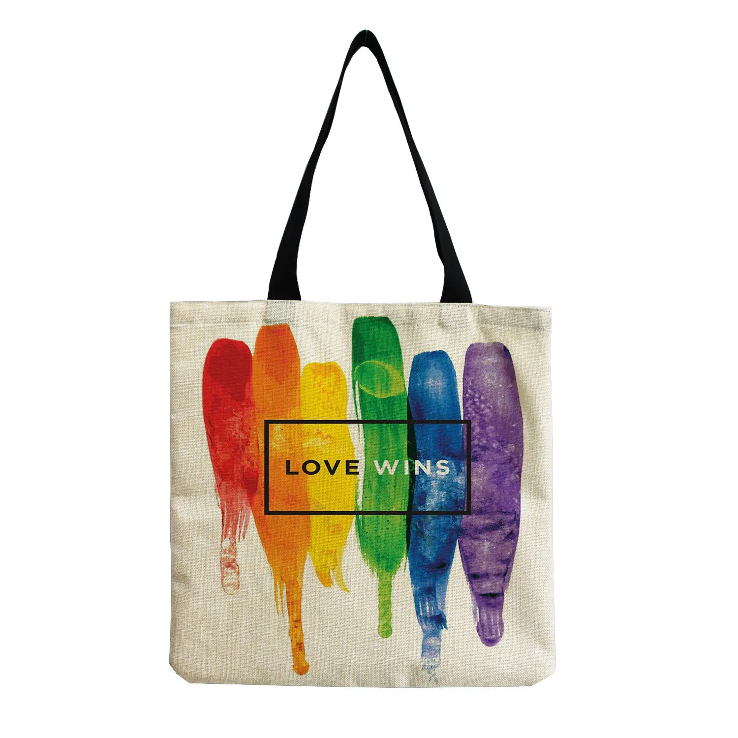 

Colorful Rainbow LGBTQ Shopping Bag Gay Pride Month Heart Love Wins Cardiogram Equal Rights Design Canvas Tote Eco Wholesale