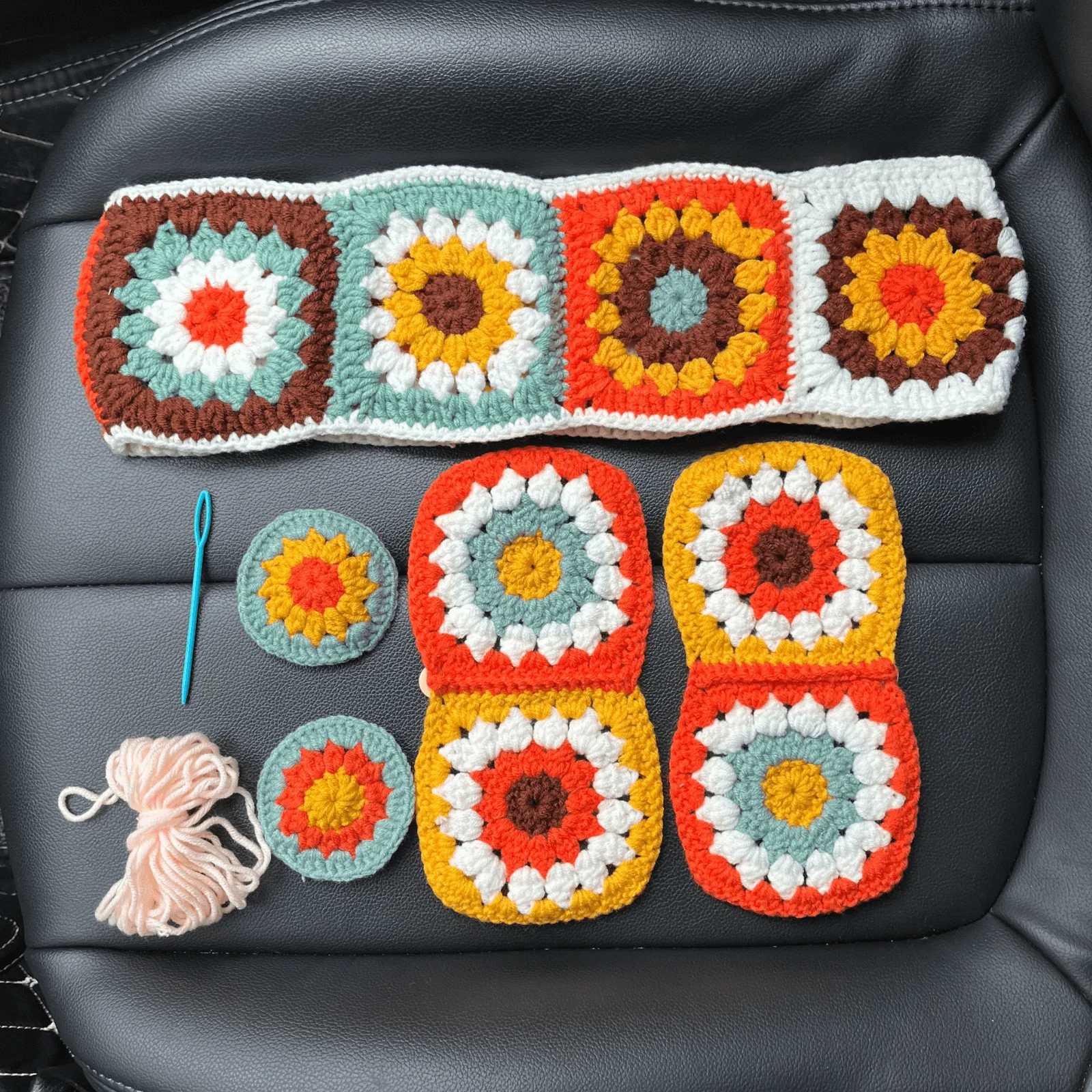 Car Seat Cover,crochet Seat Covers,rainbow Granny Square Steering