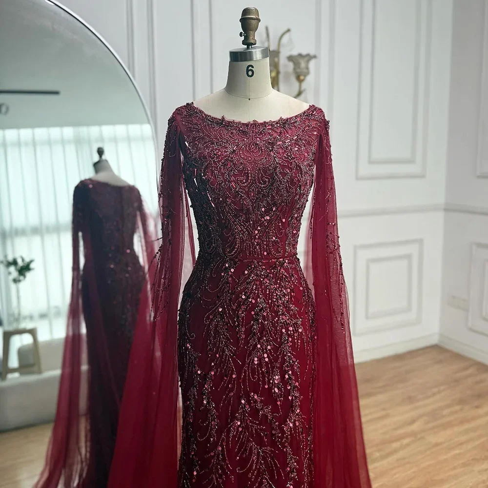 Luxury Caramel Beaded Evening Dress with Elegant Cape Sleeves Boat Neck  Fitted Gown for Party Serene Hill Customized CLA73078 - AliExpress 320