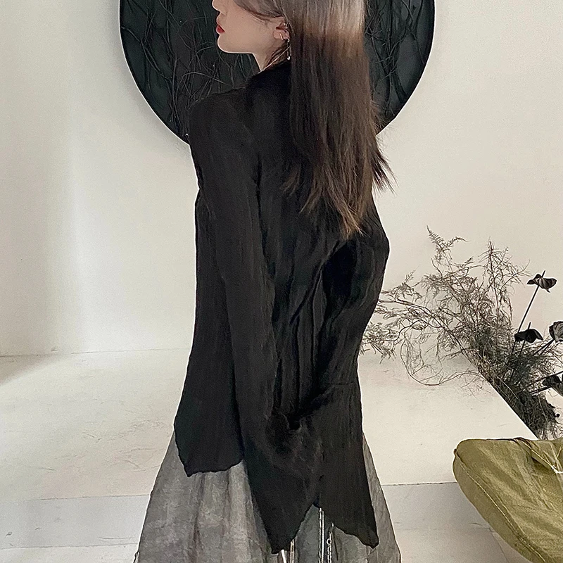 Harajuku Dark Academic Shirt Women Streetwear Vintage Y2K Blouse Sexy Gothic Long Sleeve Irregular Female Spring New Tops