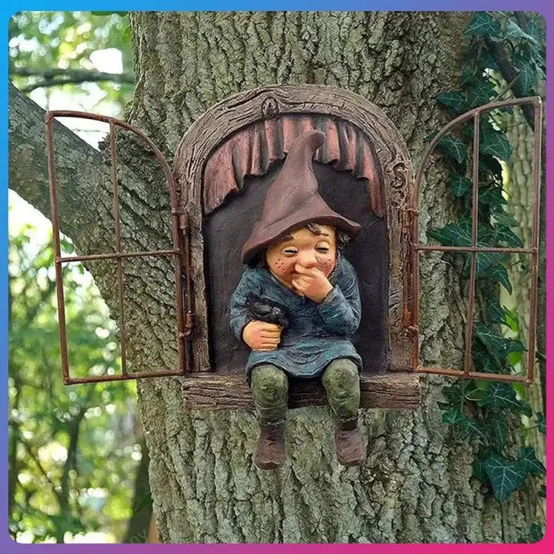 

Creative Micro Landscape Sculpture Flip Window Dwarf Courtyard Hanging Crafts Art Ornaments Resin Beautiful Garden Statues
