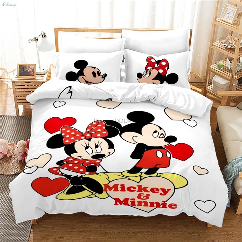 Mickey Mouse Minnie Mouse Couples Hold Hands Bedding Set Cartoon 3d Duvet Cover Sets Pillowcase Boys Girls Children Bedclothes