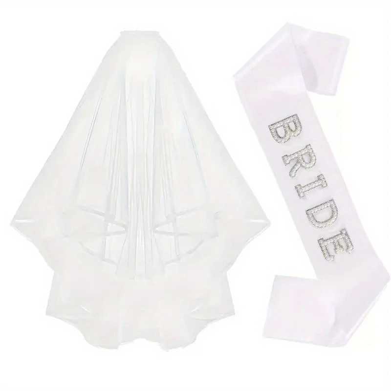 2 Stück Braut-Schärpe, weißer Brautschleier für Hochzeit, Braut, Perlen-Satin-Schärpe, Junggesellenabschied-Dekorationen