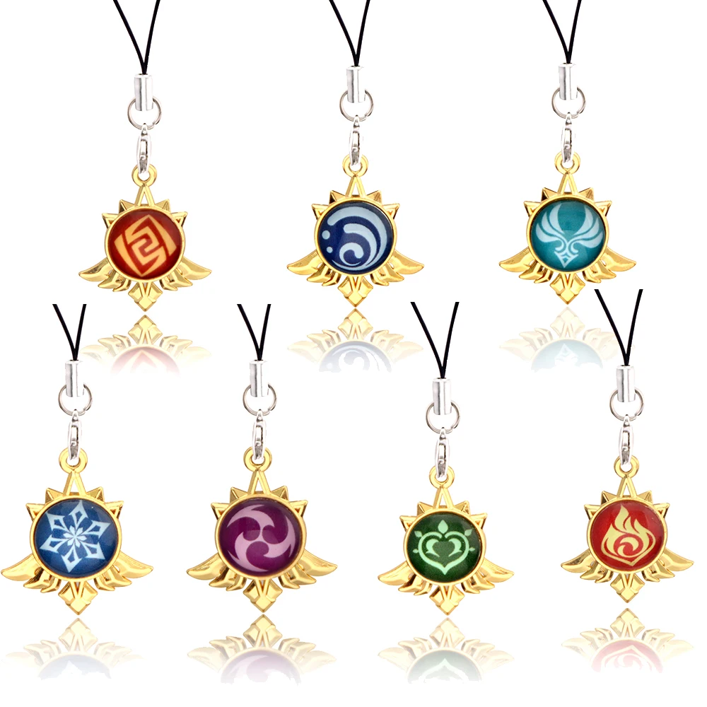 Anime-Schlüsselanhänger, Genshin Impact, leuchtend, 7-Elemente, doppelseitiger Glas-Anhänger, Handygurte, Auge der Originalwaffen, Schlüsselanhänger, Souvenir – Detail 2