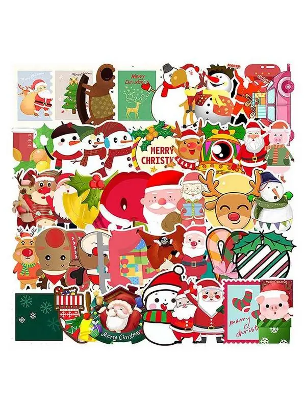 Christmas Stickers Winter Stickers 50PCS PVC Decorative Stickers For Laptop Skateboard Refrigerator Luggage Suitcase Notebook