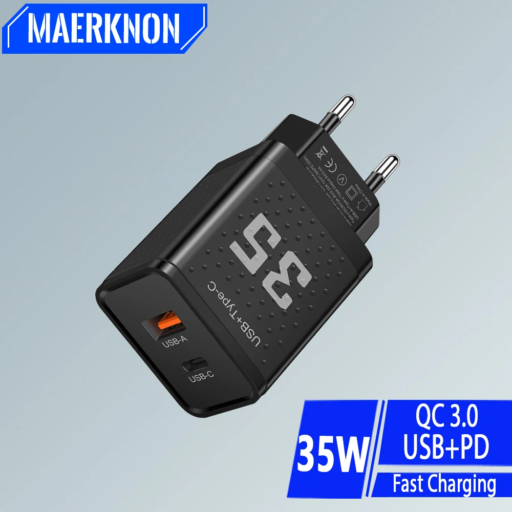 35W USB PD Phone Charger 2 Ports PD Fast Charging Adapter QC3.0 For Xiaomi iPhone15 14 Samsung Huawei Mobile Phone Wall Charger
