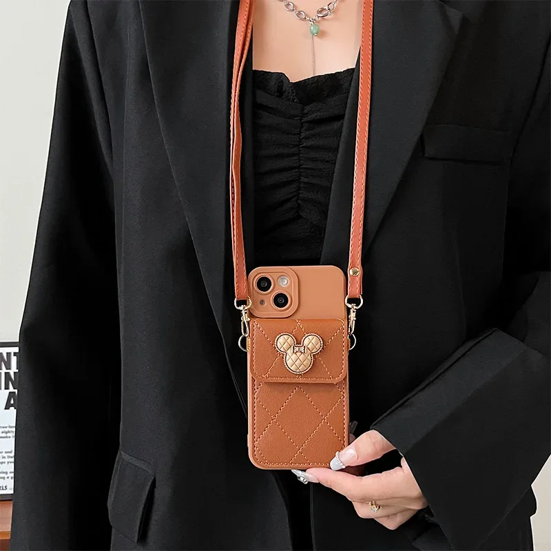 Cartoon Diamond Leather Wallet Soft Case with Lanyard Cover
