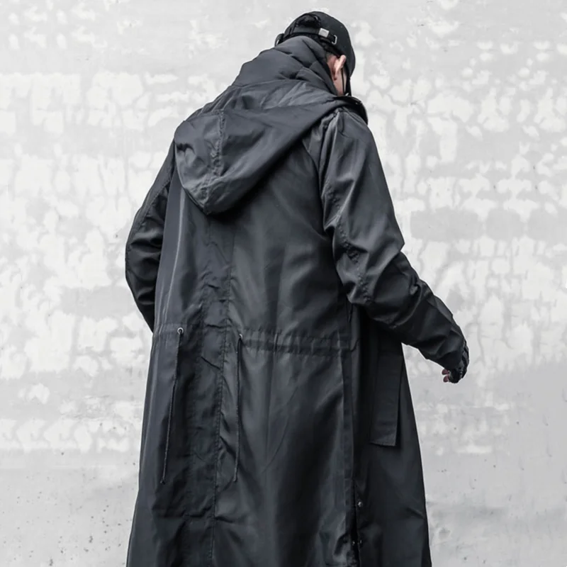 Niche Design Sense Detachable Neckerchief Mid-length Trench Coat Mens Clothing Y2K Punk High Street Tactical Function Jackets