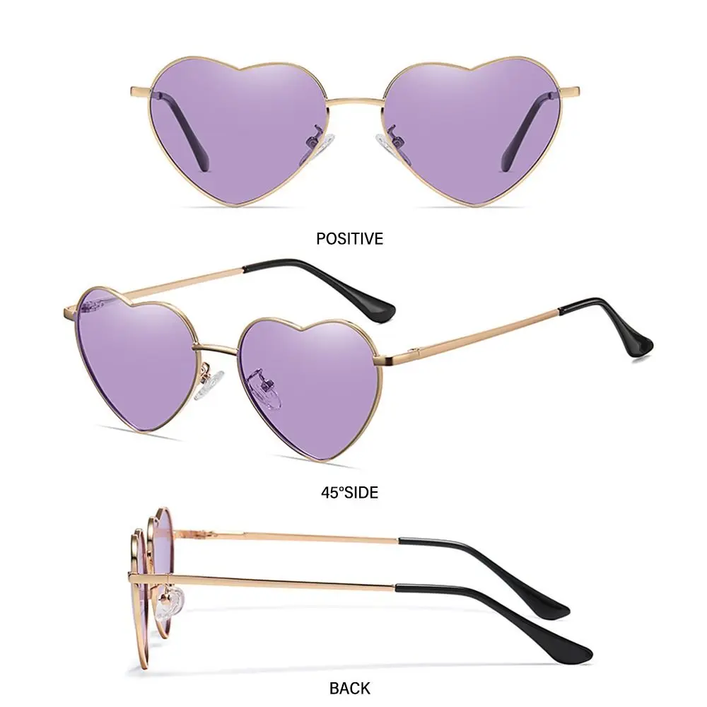 Trendy UV400 Protection Metal Frame 90s Glasses Heart Sun Glasses Shades Heart-Shaped Sunglasses