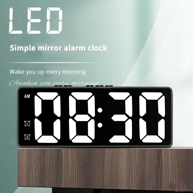 Simply LED Alarm Clock Student Digital Electronic Clock Voice Control Snooze Alarms Temperature Mute Table Clock