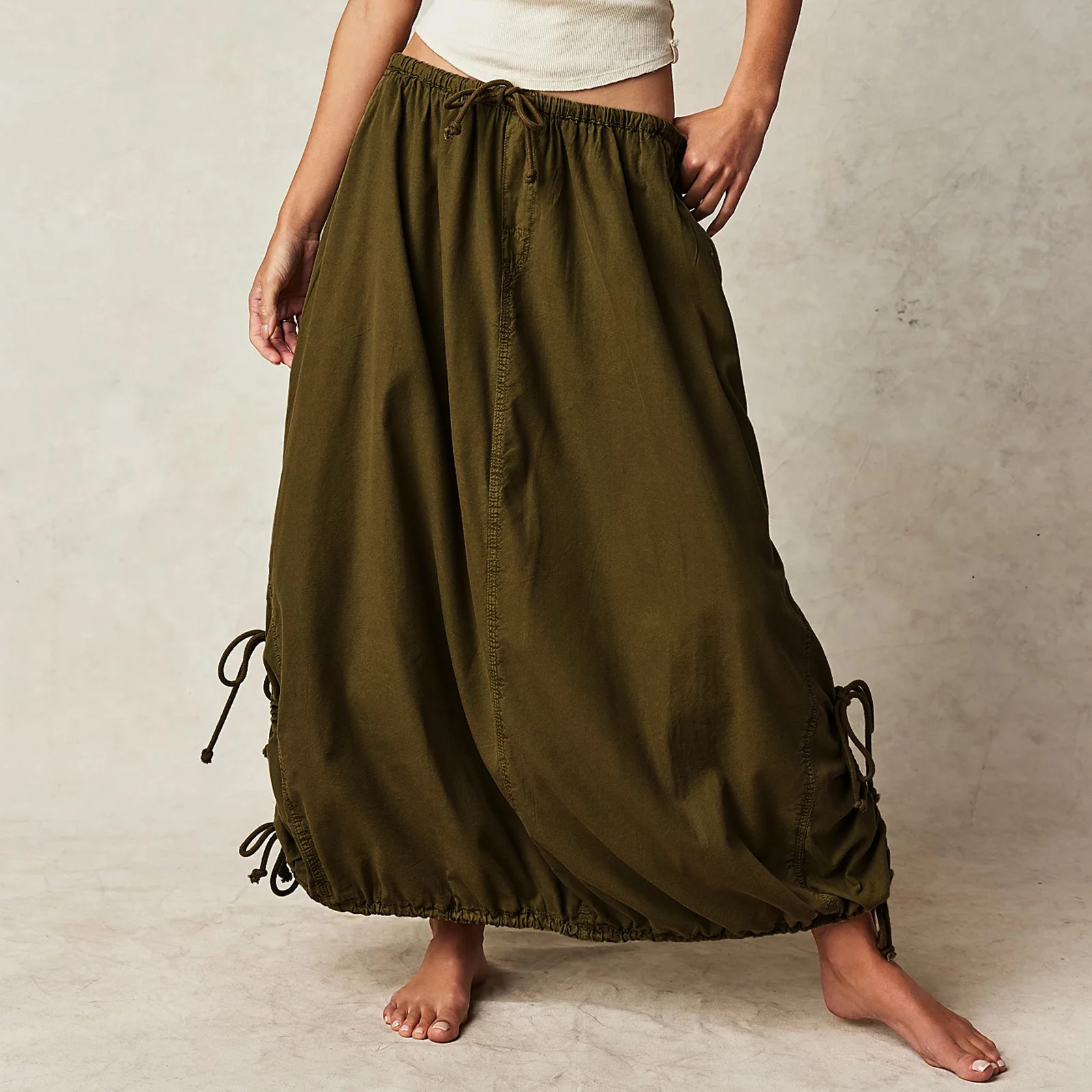 

2024 Harajuku Cargo Long Skirts Y2K Low Waist Maxi Skirt Women'S Ankle-Length Skirt 2000s Retro Fairycore Grunge Outfit