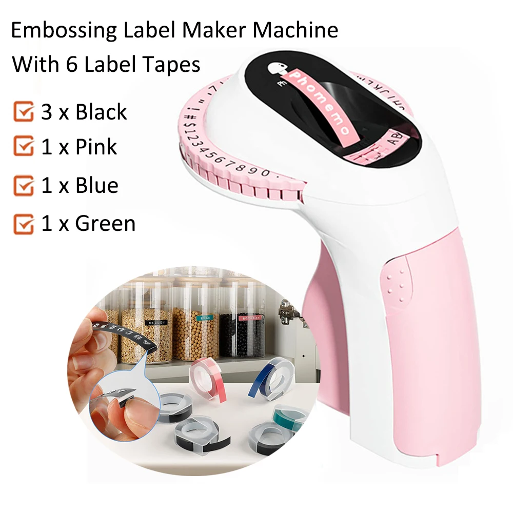 E975 Embossing Label Maker Machine with 6 Tapes