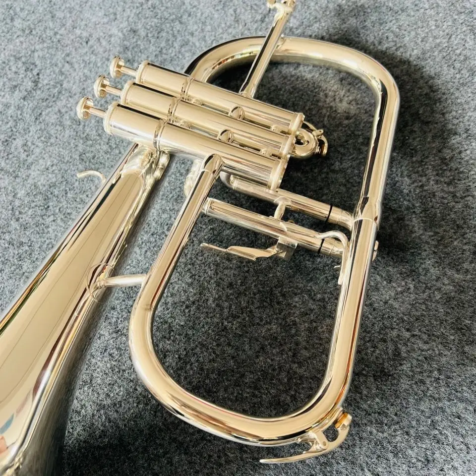 Professional flugelhorn B-flat all silver made flugelhorn jazz instrument soft sound professional-grade tone trumpet horn