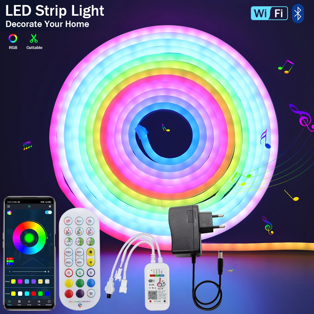 Neon LED Light Strips 12V 24V Tuya Smart Life WiFi Bluetooth RGBIC Neon  Rope Light Waterproof Chasing Effect Flexible LED Tape