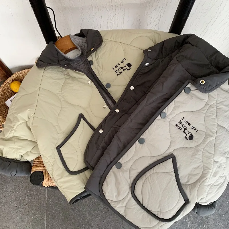 2026 새로운 한국 스타일 퀼트 자켓 소년 소녀 턴 다운 칼라 싱글 브레스트 따뜻한 패딩 코트 가을 겨울 겉옷 A5669