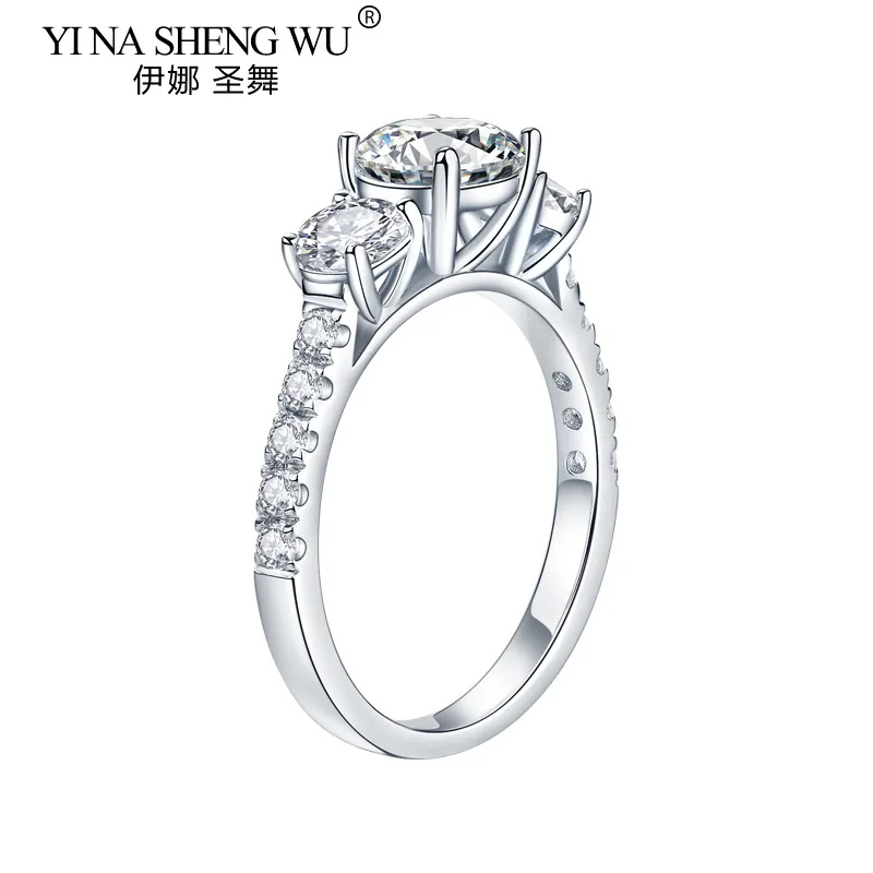 

D Color VVS Moissanite Classic Three-stone Female Ring 925 Silver Plated 18k Gold Closed Hand Inlaid Ring Bridal Wedding Ring