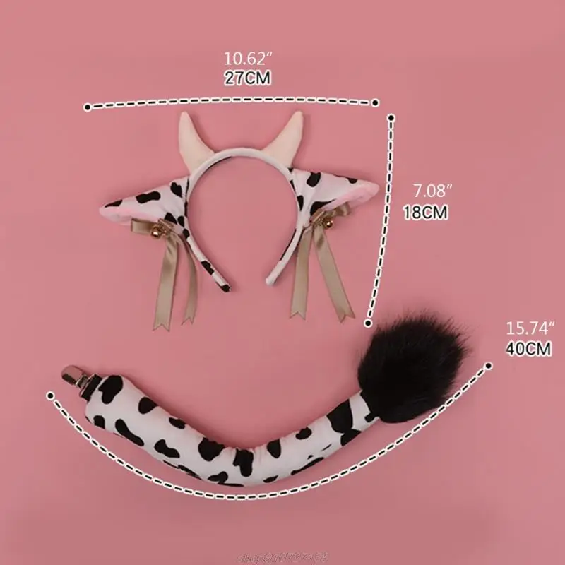 Cartoon Plush Cow Ears Headband with Bells Ribbon Bow Lolita Hair Hoop Kawaii Animal Easter Rabbit Ear Headbands A16 21 Dropship cute halloween costumes