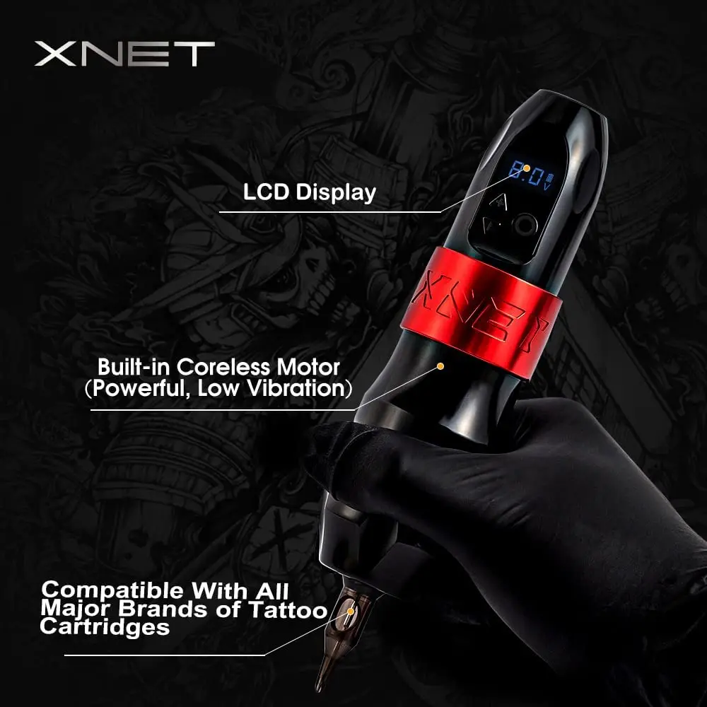 Xnet Titan Wireless Tattoo Machine Pen Kit Coreless Motor 2400mAh Battery 80pcs Mixed Cartridge Needles Extra 38mm Grip Tattoo Supplies Tattoo Kit Tattoo Pen Tattoo Motor